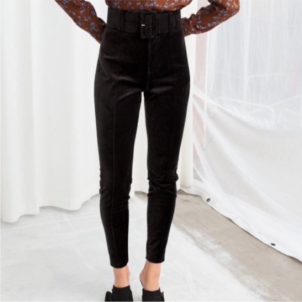 & Other Stories black velvet belted pants, Size 2
